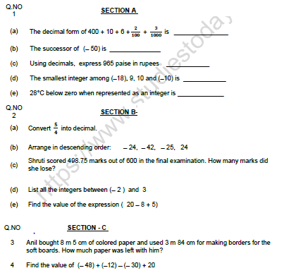 CBSE Class 6 Mathematics Worksheet Set S Solved 1