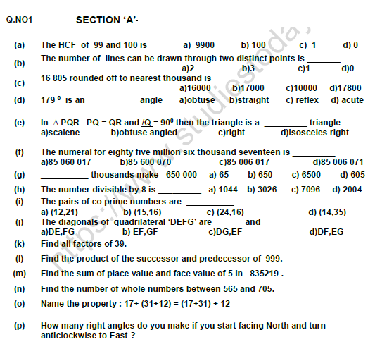 CBSE Class 6 Mathematics Worksheet Set Z Solved 1