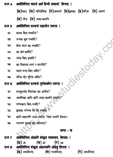 CBSE Class 6 Sanskrit Question Paper Set P 2