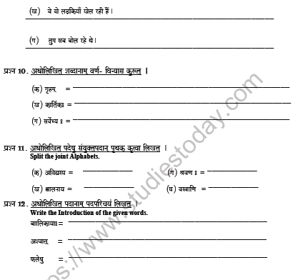 CBSE Class 6 Sanskrit Revision Worksheet Set C 2