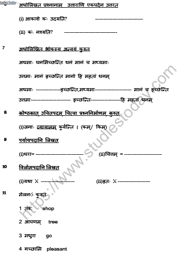 CBSE Class 6 Sanskrit Revision Worksheet Set D 2