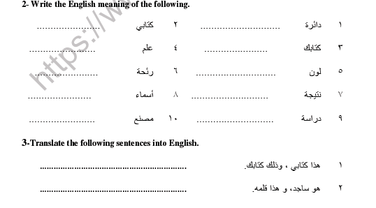 CBSE Class 7 Arabic Attached pronouns Worksheet 2