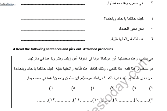 CBSE Class 7 Arabic Attached pronouns Worksheet 3