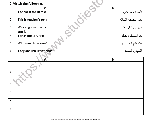 CBSE Class 7 Arabic Subject and predicate Worksheet 4