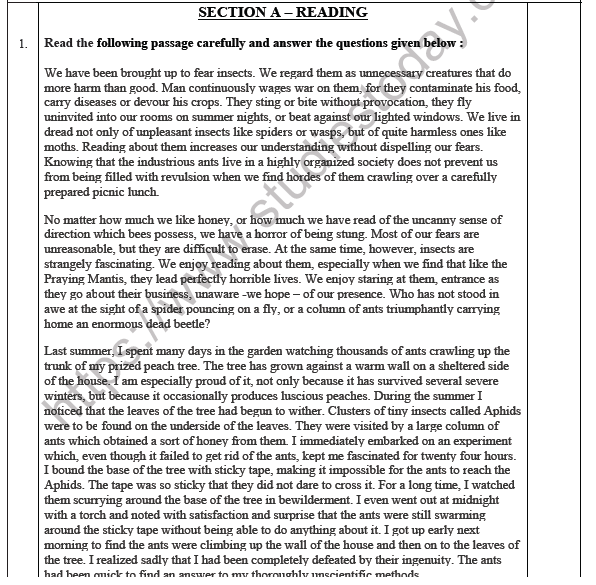 CBSE Class 7 English Woksheet Set A 1