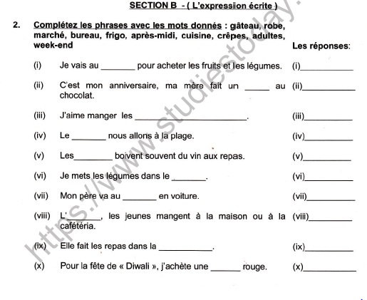 cbse class 7 french worksheet set i