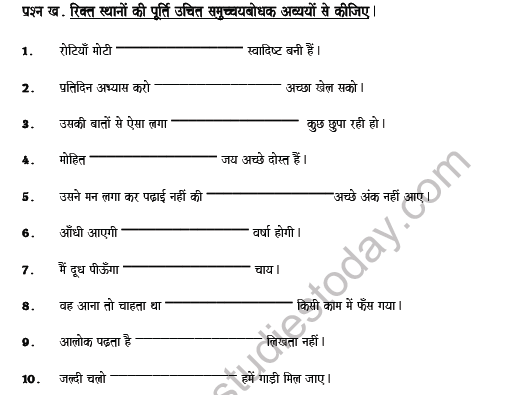 CBSE Class 7 Hindi Conjunction Worksheet Set A 3