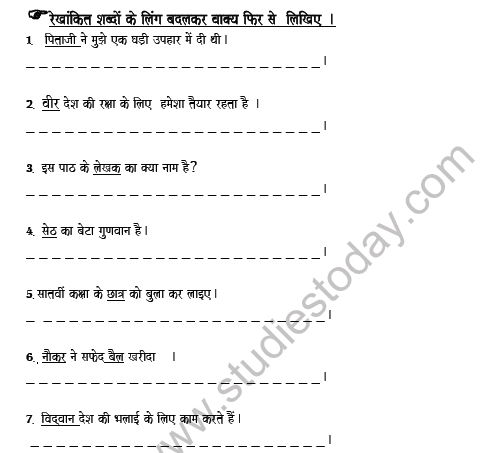 CBSE Class 7 Hindi Gender Worksheet 3