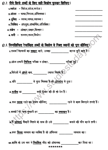 CBSE Class 7 Hindi Opposites Set A 2