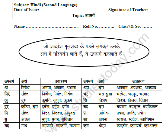 CBSE Class 7 Hindi Prefix Worksheet Set B 1
