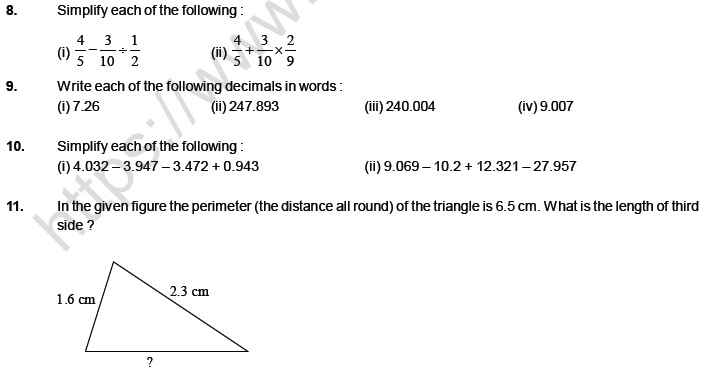 CBSE Class 7 Mathematics Fractions and Decimals Worksheet Set A-