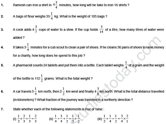 CBSE Class 7 Mathematics Fractions and Decimals Worksheet Set A