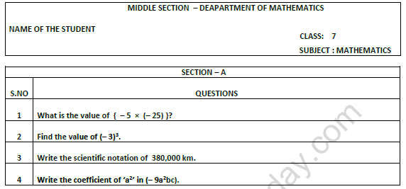 CBSE Class 7 Mathematics Worksheet Set 4 1