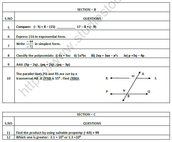 CBSE Class 7 Mathematics Worksheet Set 4 2