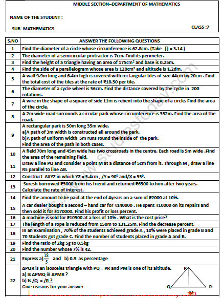 CBSE Class 7 Mathematics Worksheet Set 8 1