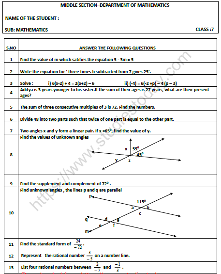 CBSE Class 7 Mathematics Worksheet Set 9 1