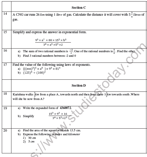 CBSE Class 7 Mathematics Worksheet Set A 2