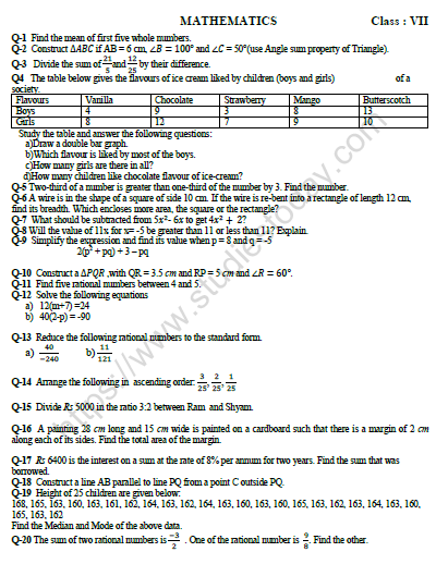 CBSE Class 7 Mathematics Worksheet Set D 1