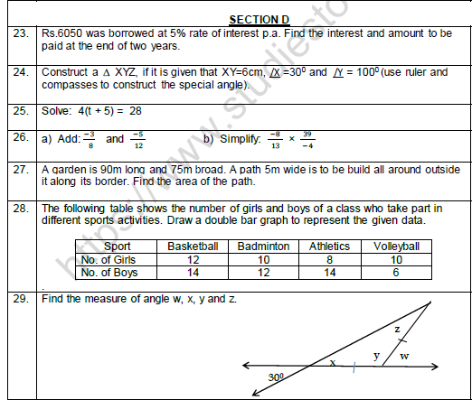 CBSE Class 7 Mathematics Worksheet Set M Solved 3