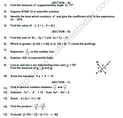 CBSE Class 7 Mathematics Worksheet Set Q 1