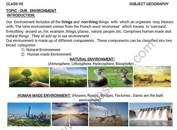 CBSE Class 7 Social Science Our Environment Worksheet 1