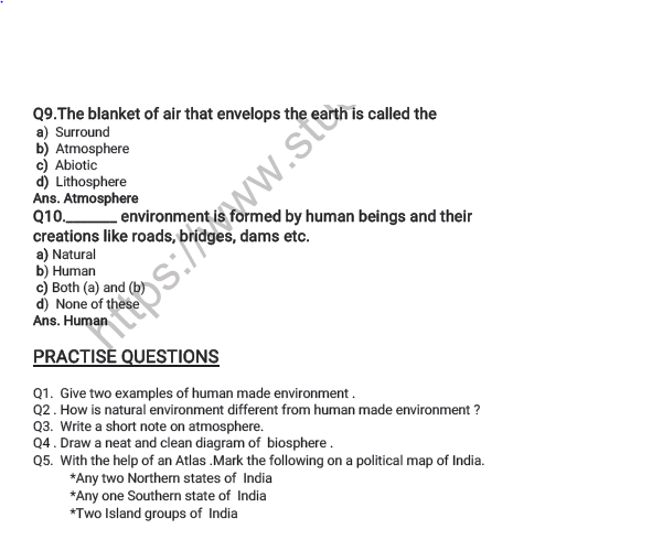 CBSE Class 7 Social Science Our Environment Worksheet 6