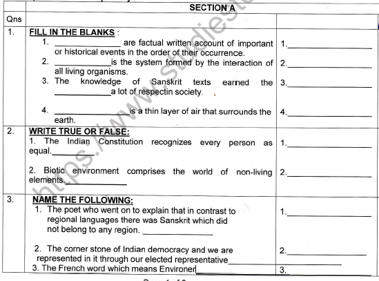 CBSE Class 7 Social Science Worksheet Set Q 1