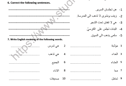 CBSE Class 8 Arabic Past tense Worksheet Set A 4