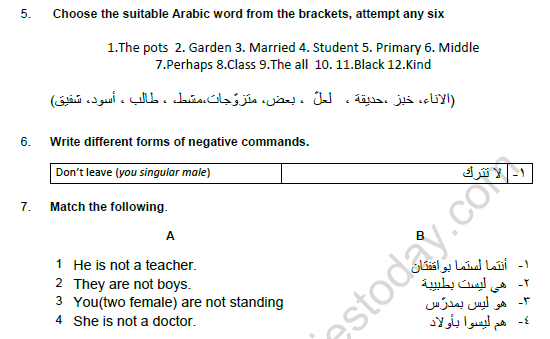 CBSE Class 8 Arabic Sample Paper Set F 2