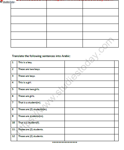 CBSE Class 8 Arabic Verb Worksheet Set A 2