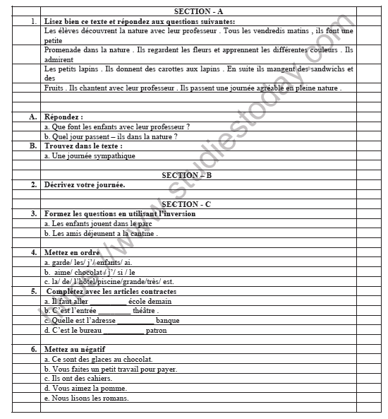 CBSE Class 8 French Worksheet Set E 1