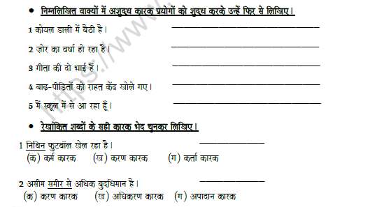 CBSE Class 8 Hindi कारक के भेद Worksheet Set A 2