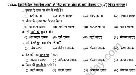 CBSE Class 8 Hindi कारक के भेद Worksheet Set B 3