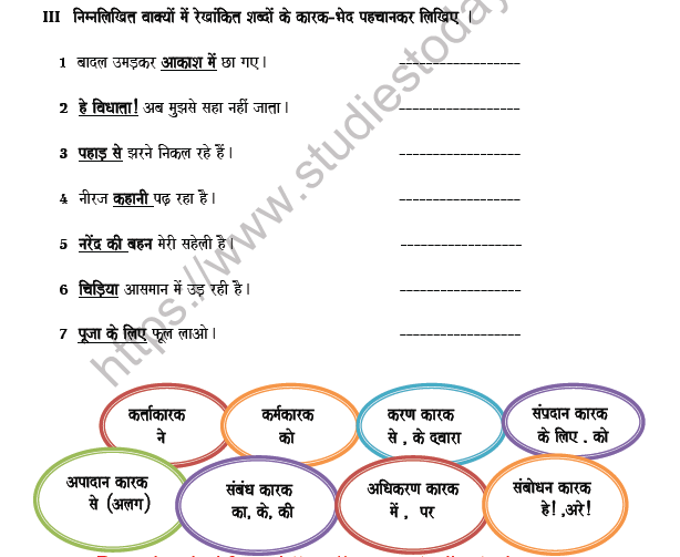 CBSE Class 8 Hindi कारक के भेद Worksheet Set C 3