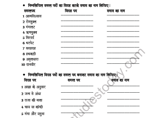 CBSE Class 8 Hindi Compound Worksheet Set A 3