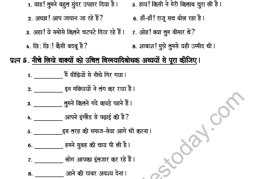 CBSE Class 8 Hindi Conjunction And Interjection Worksheet Set C 3