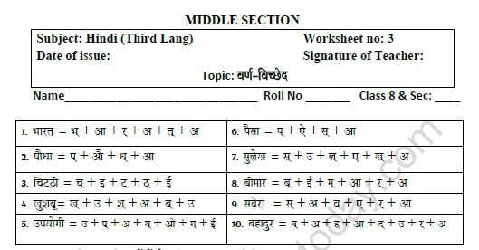 CBSE Class 8 Hindi Letter disjoint Worksheet Set A 1