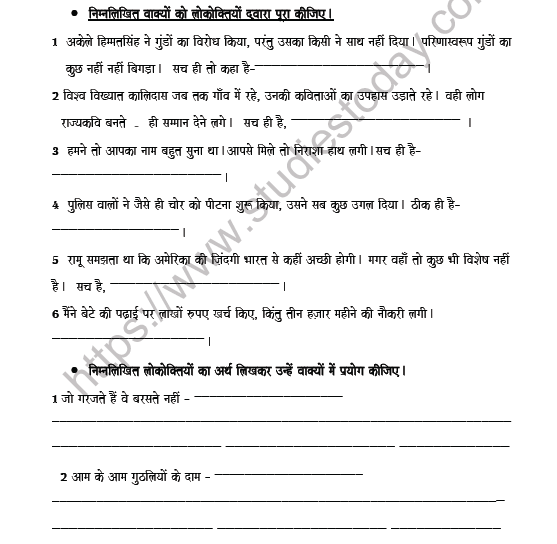CBSE Class 8 Hindi Proverb Worksheet Set A 4
