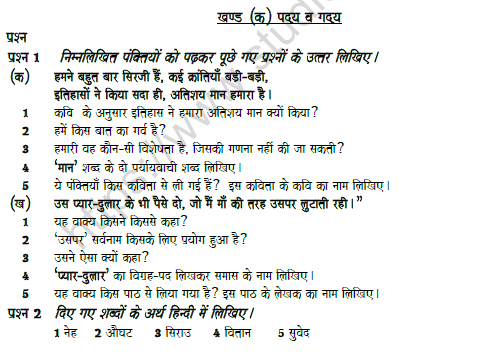 CBSE Class 8 Hindi Question Paper Set Y Solved 1