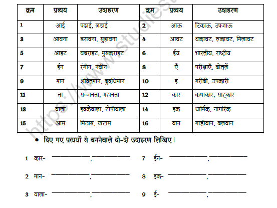 CBSE Class 8 Hindi Suffix Worksheet 2