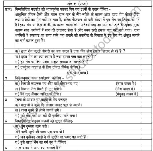CBSE Class 8 Hindi Worksheet Set C 1