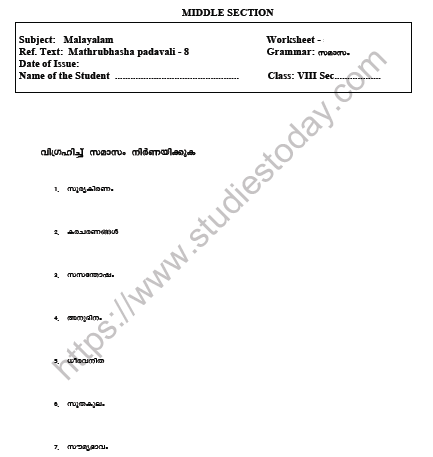 CBSE Class 8 Malayalam Practice Worksheet Set C 1