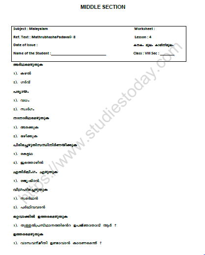 CBSE Class 8 Malayalam Practice Worksheet Set V 1