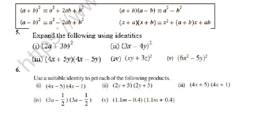 CBSE Class 8 Mathematics Algebraic Identities Bridge Course Worksheet 1