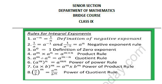 CBSE Class 8 Mathematics Exponents And Powers Bridge Course Worksheet 1