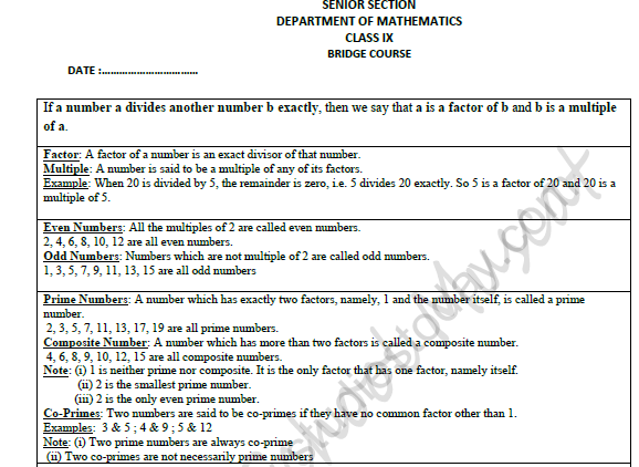 CBSE Class 8 Mathematics Factors And Multiples Bridge Course Worksheet 1