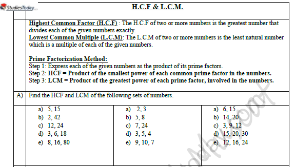 CBSE Class 8 Mathematics Factors And Multiples Bridge Course Worksheet 3