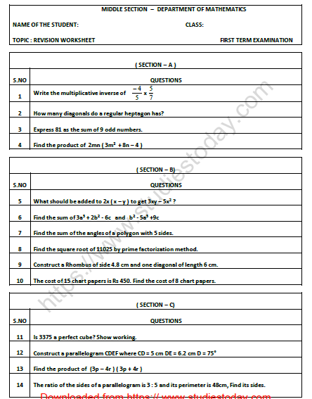 CBSE Class 8 Mathematics Practice Worksheet Set D 1