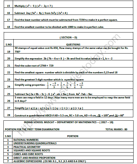 CBSE Class 8 Mathematics Practice Worksheet Set D 2