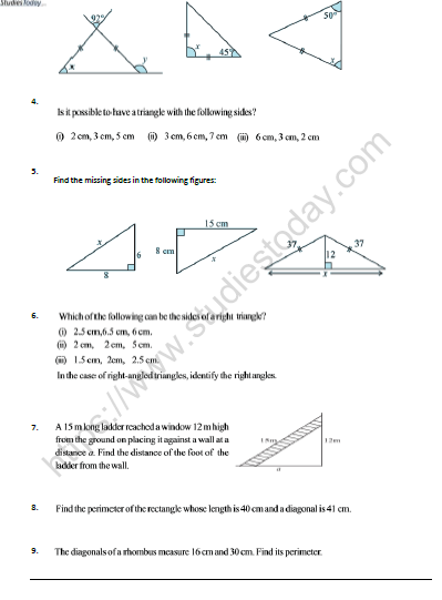 CBSE Class 8 Mathematics Properties of Triangles Bridge Course Worksheet 2